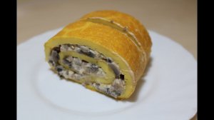 Яичный рулет с грибами. Очень простой рецепт закуски за 20 мин