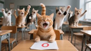 Рыжий котёнок получил низкий балл на экзамене, но мама-кошка утешает её с любовью 📉🍰🐱