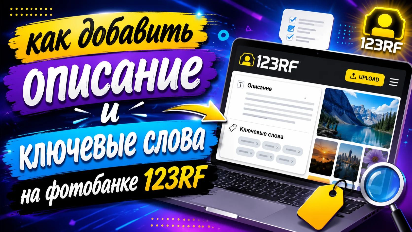 как вставить описание и ключевые слова на фотобанке 123RF