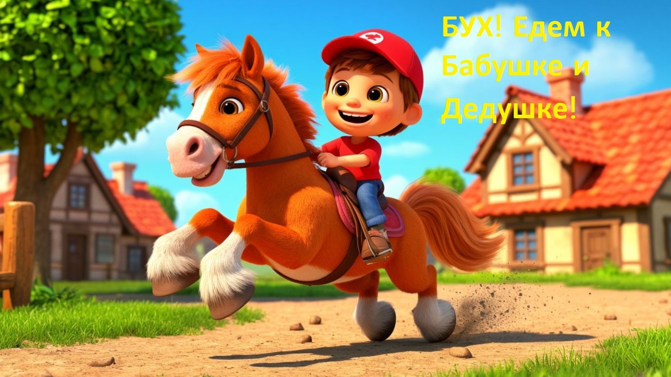 🐴 БУХ! Едем к Бабушке и Дедушке! Весёлая песенка для малышей 🌈 смотреть онлайн