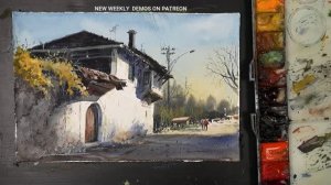 Как нарисовать акварелью обветренные стены и солнечный свет