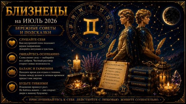 Близнецы на июль 2026 — Бережные советы и подсказки