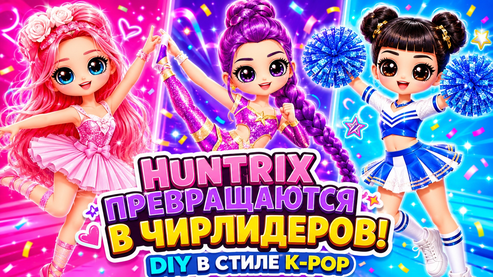 Huntrix превращаются в чирлидеров! DIY в стиле K-Pop . Куклы ЛОЛ ОМГ! смотреть онлайн