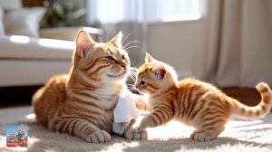Мама-кошка подстригает шерсть на ферме и делает тигровую шапку для котят дома🐾🎩🐯
