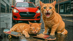 Котенок упал с велосипеда😿🚲Мама-кошка заботится о его здоровье❤️✨Милый сюрприз котенка🎁🐾