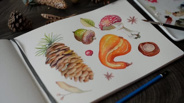 Рисуем вместе  🍂☕  Акварельные осенние зарисовки в скетчбуке