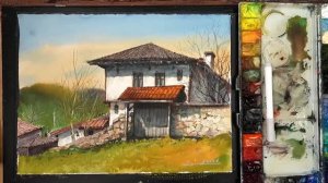 Как нарисовать акварелью деревенский дом, залитый солнечным светом