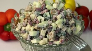 Вкуснейший салат с фасолью за 5 минут - простой, быстрый и сытный!