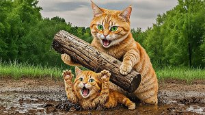 Мама-кошка в опасности!🌳💔 Спасение храброго котенка во время шторма ⛈️🐱