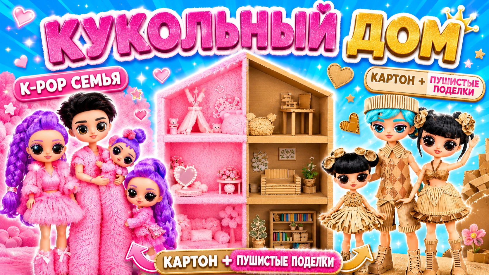 Делаем Кукольный дом для Кейпоп Семьи! Картонные и Пушистые поделки для кукол ЛОЛ ОМГ! смотреть онлайн