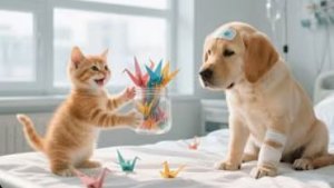 GINGER'S DAILY MEOW - ДЖИНДЖЕР И МАМА-КОШКА СКЛАДЫВАЮТ БУМАЖНЫХ ЖУРАВЛИКОВ🐱🕊️🐶