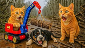 Мама-кошка 🐱 и котенок спасают щенка 🐶 от опасности #Трогательная история спасения 💕✨