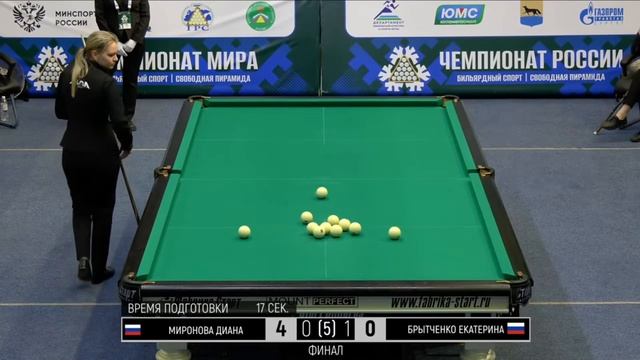 Бильярд..Финал! Миронова Д. - Брытченко Е. Чемпионат мира.Первые две партии. смотреть онлайн
