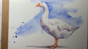 Акварельная картина «Гусь» в трех основных цветах