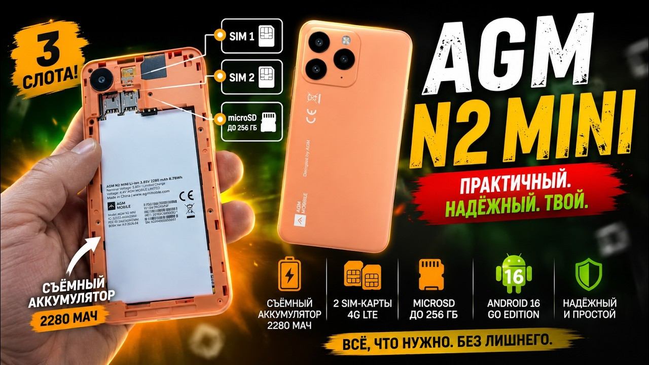 AGM N2 Mini — СЪЁМНАЯ БАТАРЕЯ И 3 СЛОТА! Таких смартфонов почти не осталось смотреть онлайн