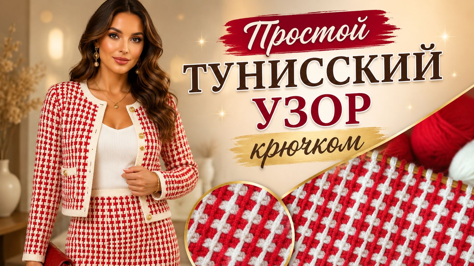 Простой тунисский узор крючком для начинающих
