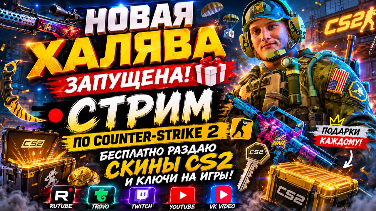 НОВАЯ ХАЛЯВА ЗАПУЩЕНА!🎁СТРИМ ПО COUNTER-STRIKE 2💎БЕСПЛАТНО РАЗДАЮ СКИНЫ CS2 И КЛЮЧИ НА ИГРЫ