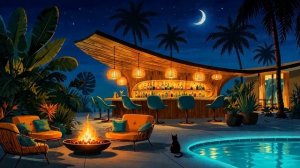 Tropical Cocktail Lounge Opens After Dark ｜ 1 Hour of 1950s Poolside Ambience