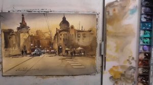 Демонстрация акварельной живописи - городской пейзаж