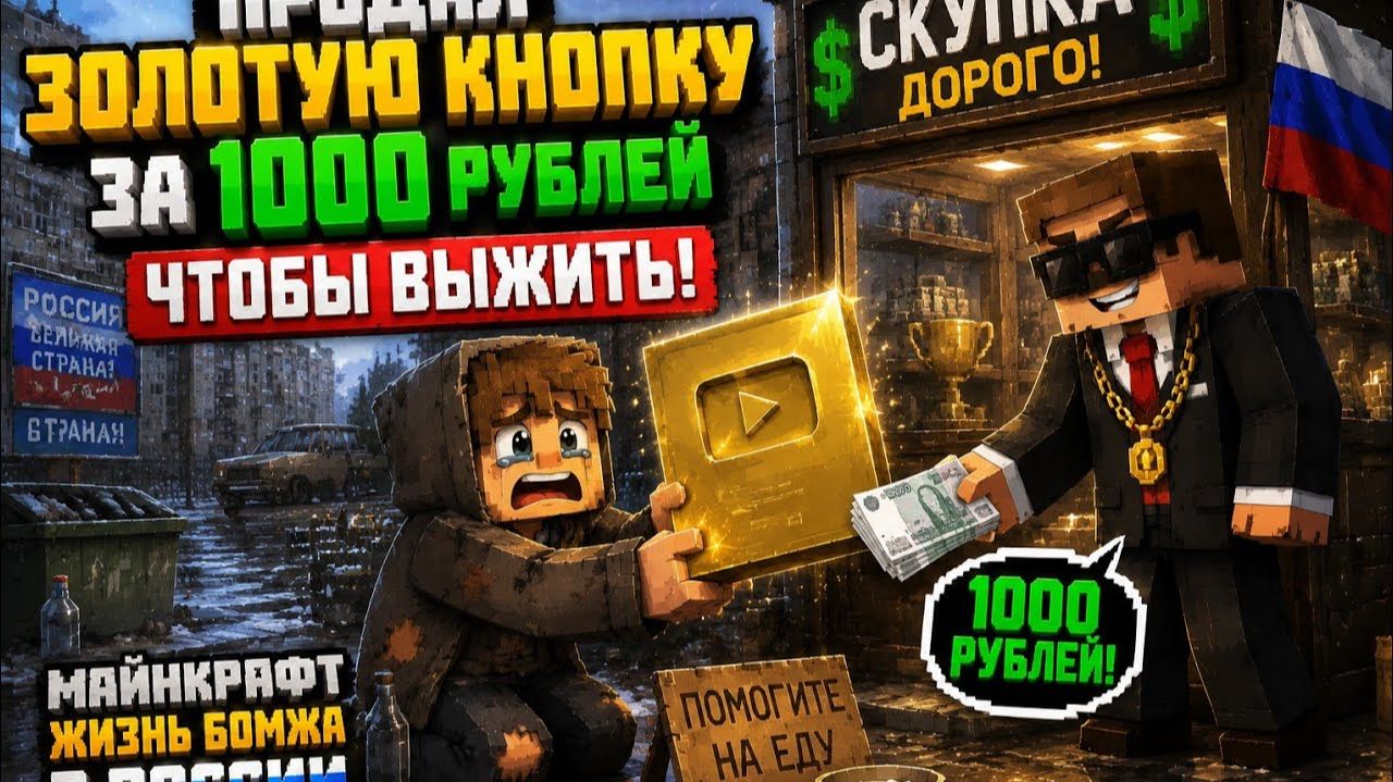 ПРОДАЛ ЗОЛОТУЮ КНОПКУ ЗА 1000 РУБЛЕЙ ЧТОБЫ ВЫЖИТЬ! МАЙНКРАФТ ЖИЗНЬ БОМЖА В РОССИИ