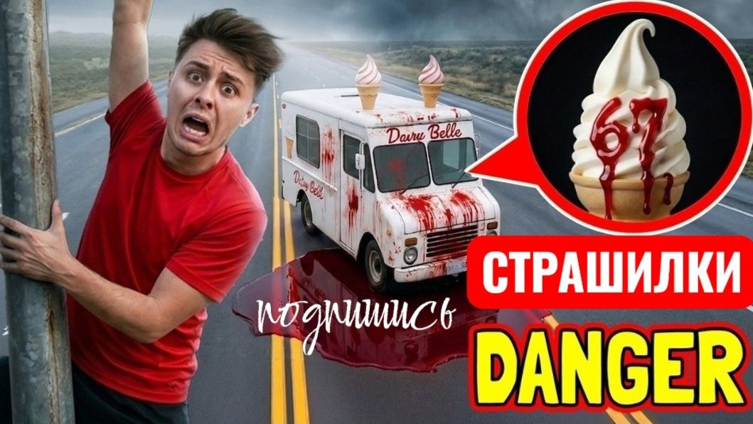 ЕСЛИ УВИДИШЬ 67 в крови НА ФУРГОНЕ С МОРОЖЕННЫМ , БЕГИ! ЭТО ОПАСНО. СТРАШИЛКИ. смотреть онлайн