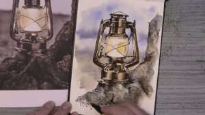 Рисуем ураганный фонарь в скетчбуке для акварели