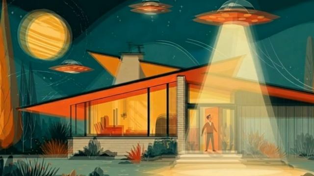 UFO Beam Abduction 4K Frame TV Art & 1950s Sci-Fi Space Jazz ｜ 60 Minute смотреть онлайн