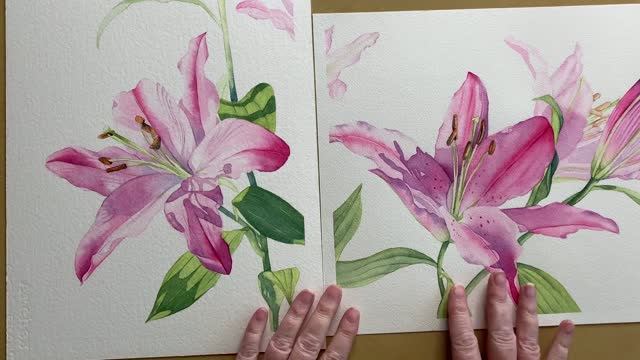 Рисование акварельных лилий