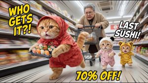 Осталась только одна скидка 70% на суши… Семья мамы-кошки против старушки!