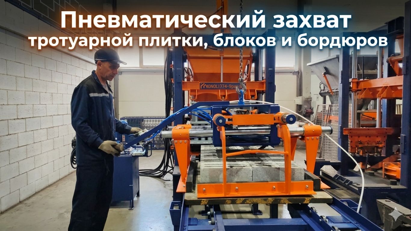 Пневматический захват для тротуарной плитки, блоков и бордюров