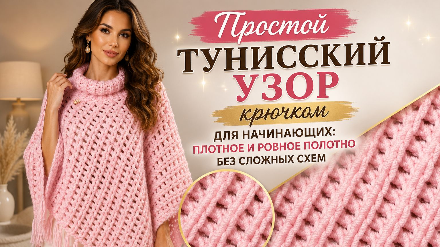 Простой тунисский узор крючком для начинающих: плотное и ровное полотно без сложных схем