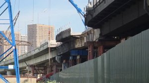 Восстановительные работы на восточном участке МСД, где от пожара просел пролёт эстакады (июнь 2026)