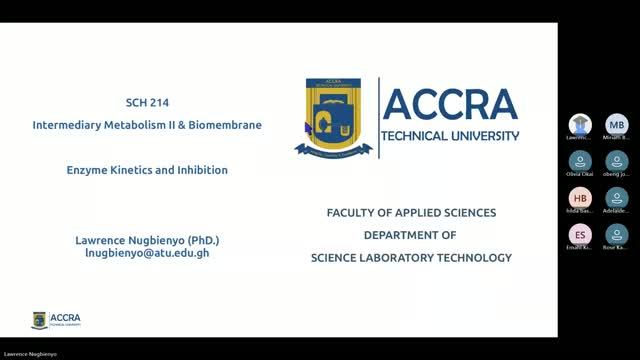 SCH 214 Intermediary Metabolism II & Biomembranes - Enzyme Kinetics & Inhibition