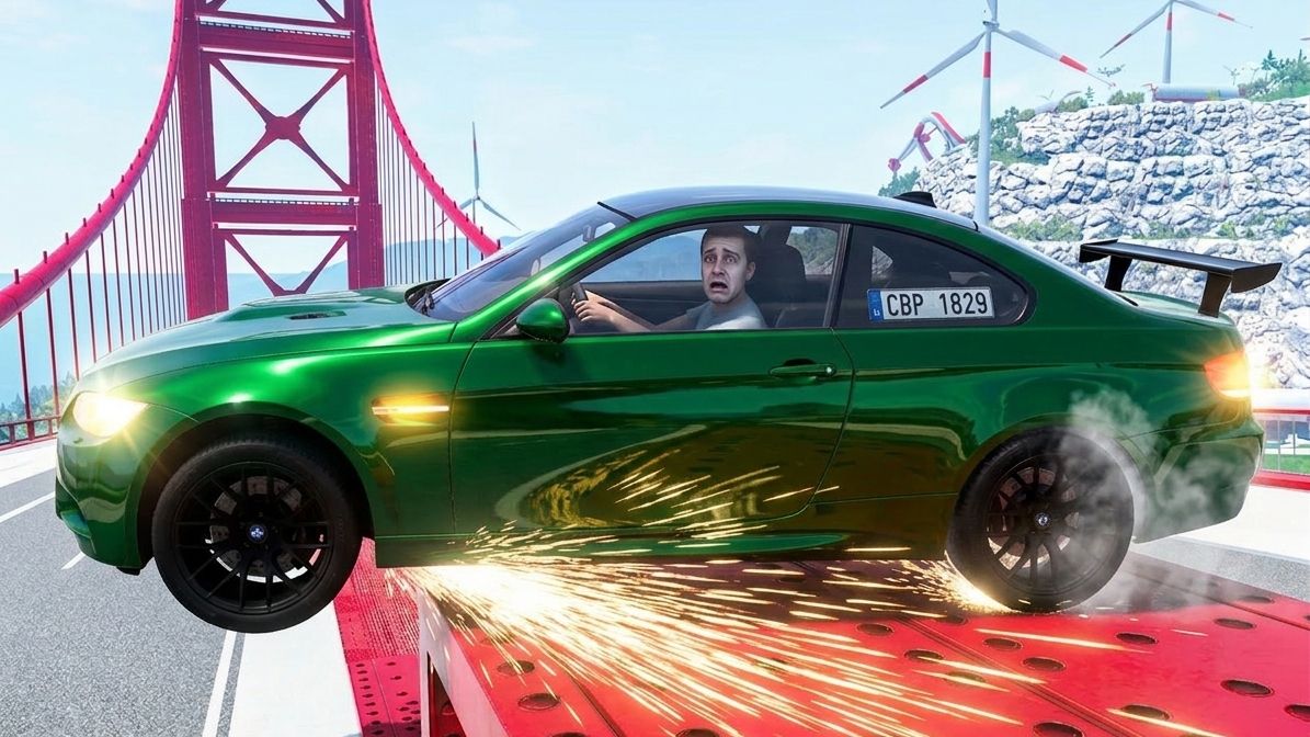 Эпичные прыжки на высокой скорости на автомобилях – BeamNG/Drive
