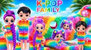 K-Pop Семья в Радужном самолёте! 10 поделок для кукол Хантрикс