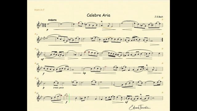 Bach, Johann Sebastian - Celebre Aria - backing track with metronom for french horn