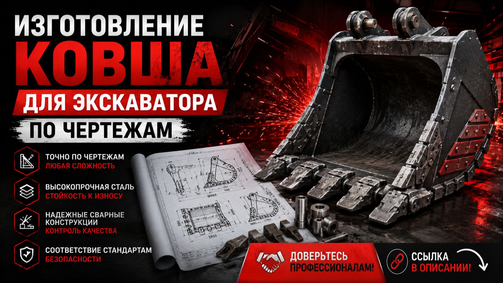 Изготовление ковша для экскаватора по чертежам Москва