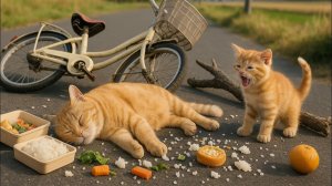Трогательная история# котенок проявляет любящую заботу, когда мама-кошка заболевает от теплового уда