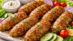 Люля-кебаб домашний из трёх видов мяса. Сочный, очень вкусный.