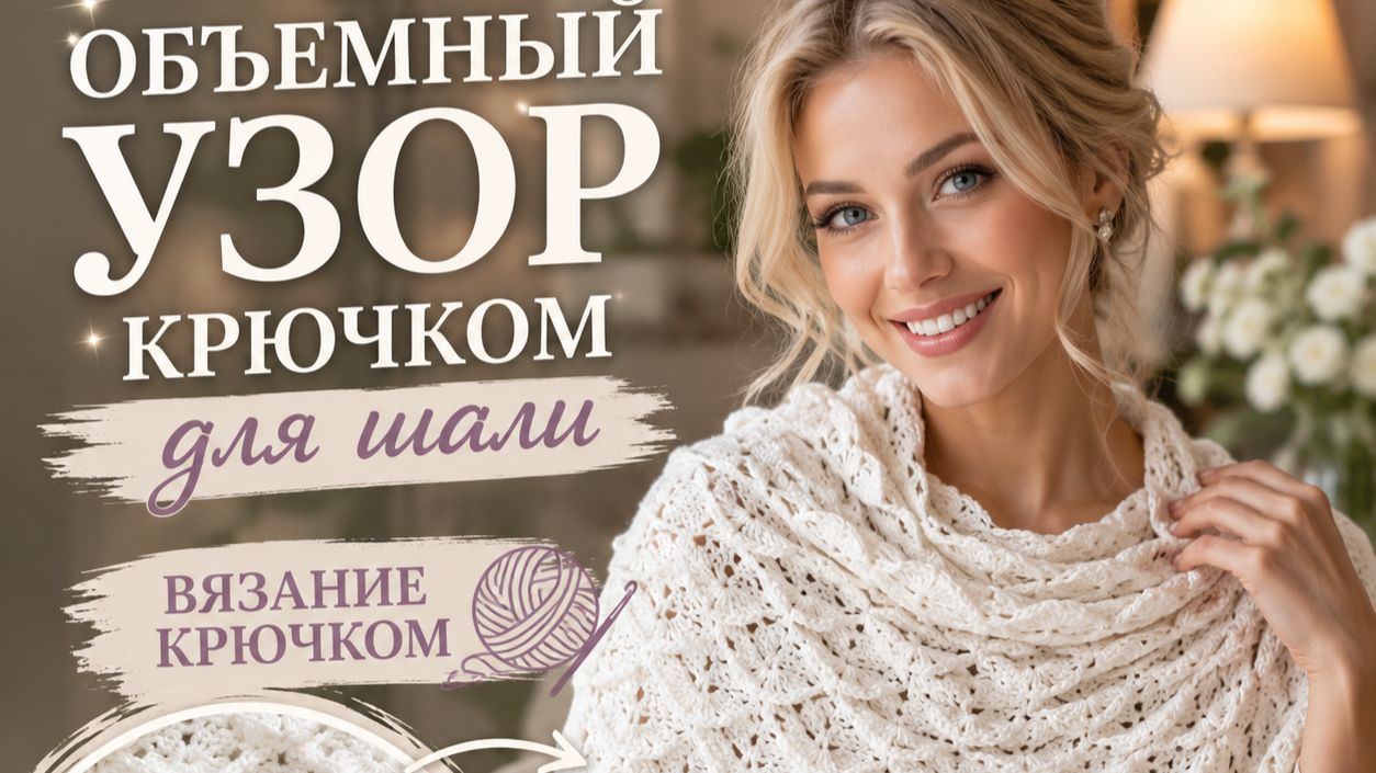 Объемный узор крючком для шали - Вязание крючком