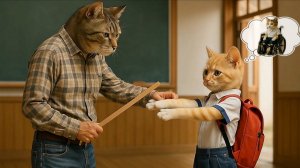 Котенок был наказан учителем за опоздание в школу, пока это не произошло