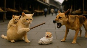 Новорожденного кота похитили бродячие собаки, мама-кошка и котенок в панике пытались найти и спасти