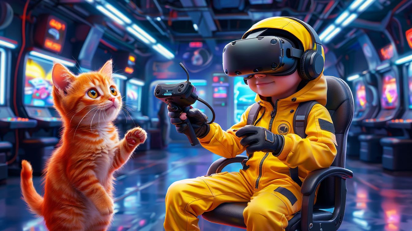 Мультики для детей.Мальчик и кот в игровом центре.