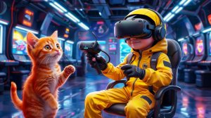 Мультики для детей.Мальчик и кот в игровом центре.