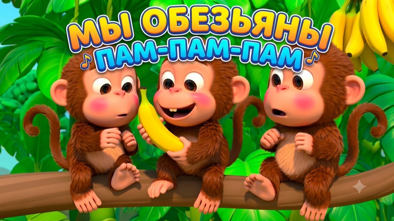 Веселая песенка про обезьянок: Пам-Пам-Пам! | Развивающий мультик-игра для малышей