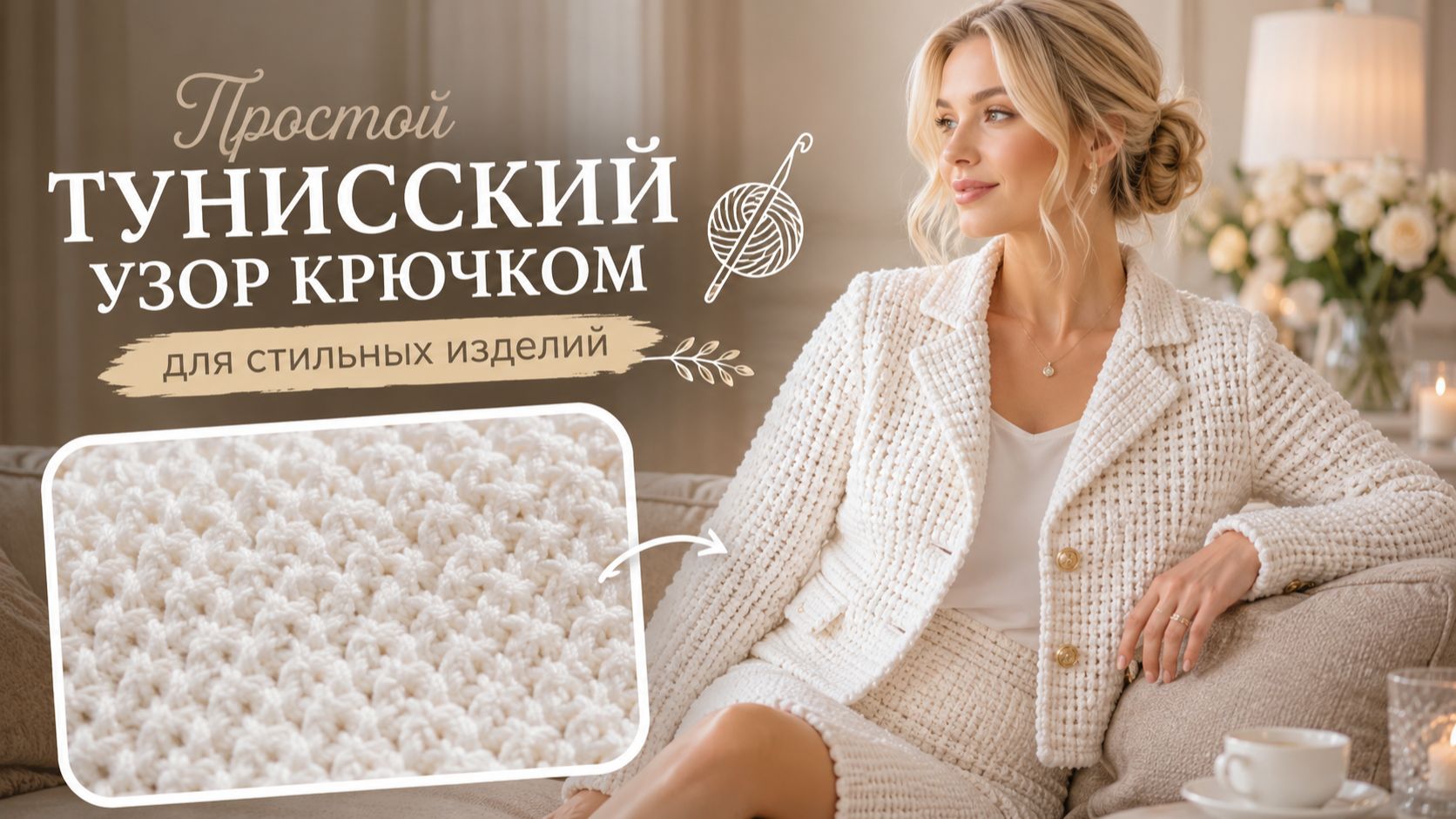 Простой тунисский узор крючком | Тунисское вязание крючком для начинающих