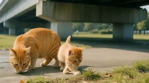 Мама-кошка и котенок помогают белому тигру Мама ранена, тигрята голодны уже много дней