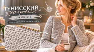 Тунисский узор крючком для жакета | Красивый фактурный узор в технике тунисского вязания