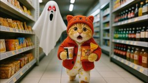 Котенок встречает призрака, находясь один в круглосуточном магазине, мама-кошка спасает #Забавный ко