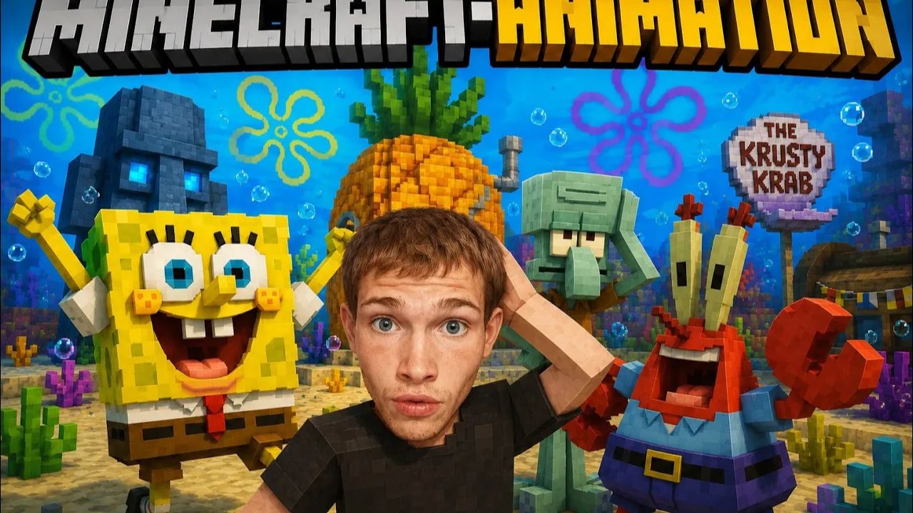 МИНИ-МУЛЬТФИЛЬМ ГУБКА БОБ КВАДРАТНЫЕ ШТАНЫ В МАЙНКРАФТ (MINECRAFT-ANIMATION)